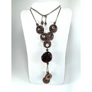 Wood and Ceramic Earthy Boho Necklace